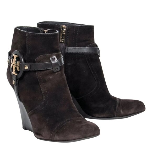Tory Burch - Brown Suede "Aaden" Wedge Ankle Booties - Picture 1 of 13